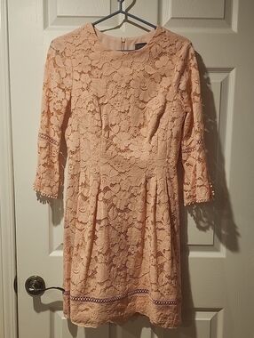 Vince Camuto Blush Lace Long-Sleeve Fit & Flare Dress